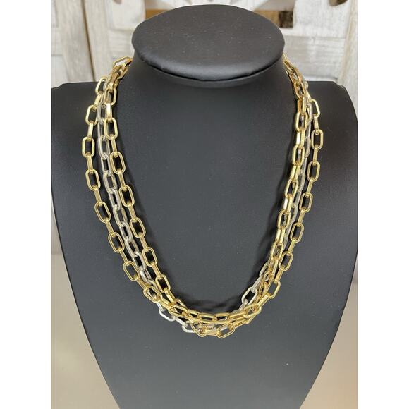 Vintage Napier Two Tone Necklace Gold & Silver 3 Chain Statement Necklace - Picture 1 of 4